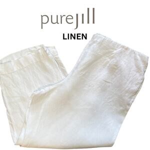 PURE JILL 100% Linen White Cropped Pants, Beach, Summer, Casual,  Coastal, L
